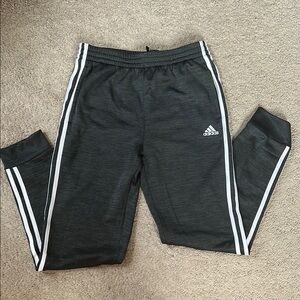 Adidas Gray and White Sweatpants with Iconic Stripes